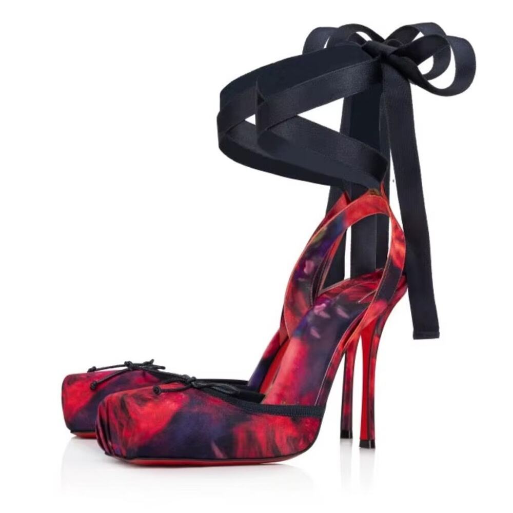Christian Louboutin Cassia Lace Up Floral Slingback Stiletto Heels Women Size 39